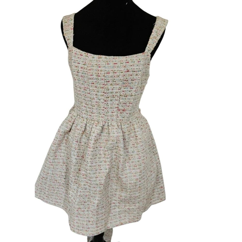 Avec Les Filles Bow Back Tweed Mini Dress Size 4 Cream Pink Party